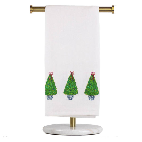 Christmas Topiary Hand Towel  White/Green/Red   20x28