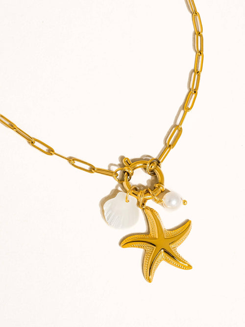 Sahar 18K Gold Non-Tarnish Summer Star and Shell Necklace