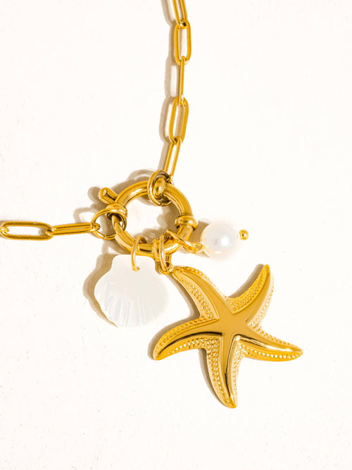 Sahar 18K Gold Non-Tarnish Summer Star and Shell Necklace