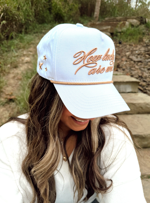 How Lucky Are We - White Vintage Hat