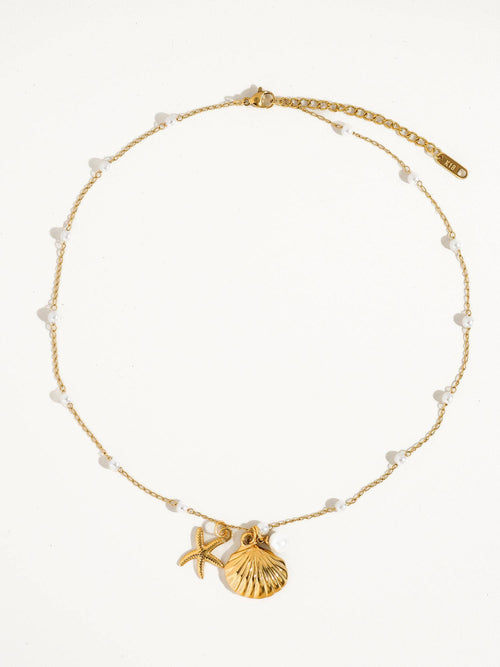 Capella 18K Gold Seashell & Sea Star Pearl Necklace