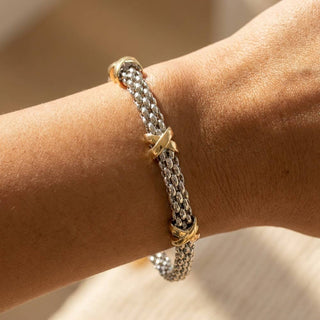 X Two Tone Cuff Cable Bracelet
