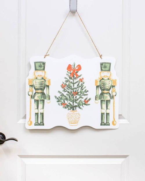 Watercolor Nutcracker Door Hanger   Green/Multi   19.75x15