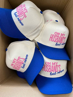 On My Husband's Last Nerve Vintage Trucker Hat